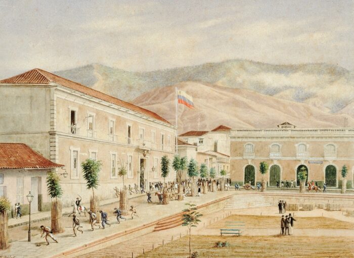 Pintura de Casa de Gobierno de Caracas, Plaza Bolívar (Ramón Bolet Peraza, 1870).